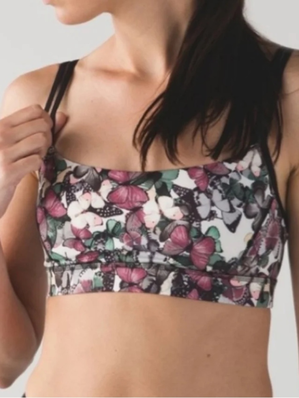 lululemon athletica Butterfly-Print Strappy Sports Bra - Pink & Green